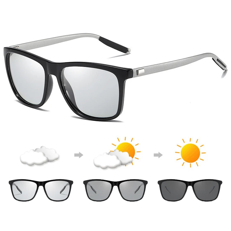 النظارات الشمسية الفاخرة مربع اللونية للرجال والنساء ، الكلاسيكية نظارات الشمس المستقطبة السوداء ، الحرباء القيادة ظلال ، عالية الجودة ، الذكور