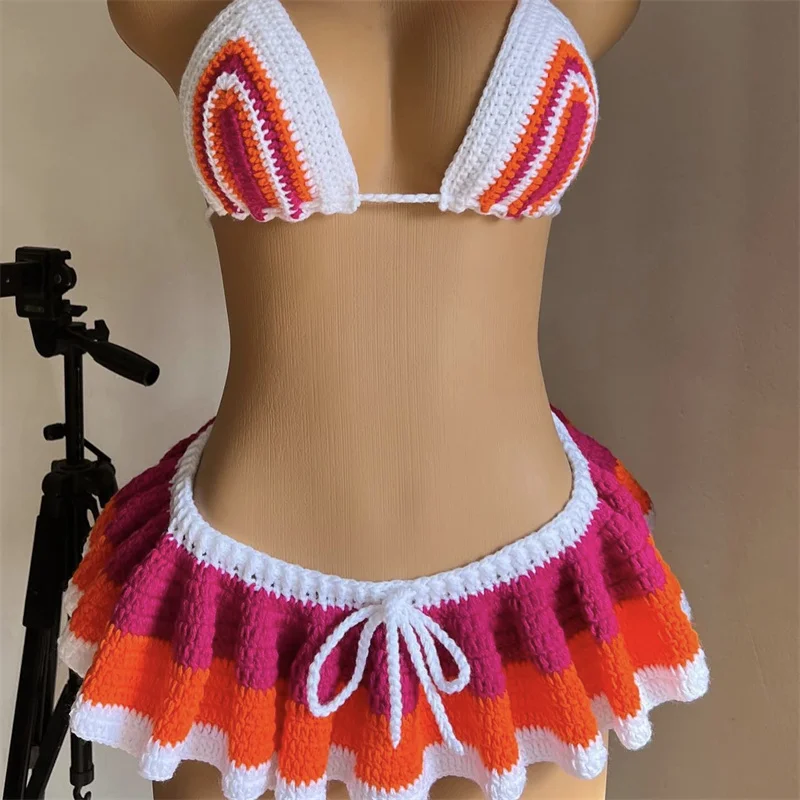 Hand crocheted Sexy bikini set women swimsuit Two-Piece Set Split swimwear bandage New Summer hot sales beach party clothes