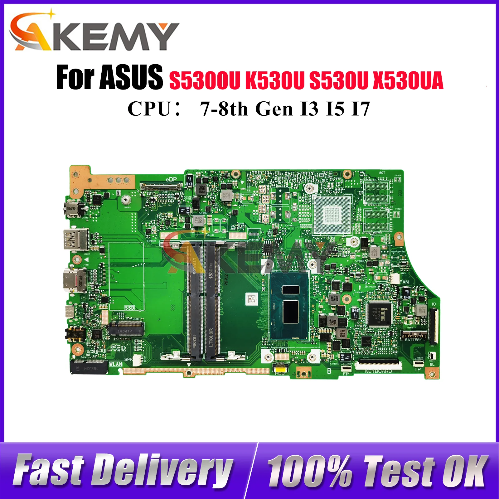 

X530UA Laptop Motherboard For ASUS VivoBook X530UN X530U S530U S5300U X530UA K530U Mainboard With I3 I5 I7 CPU 100% tests OK stk