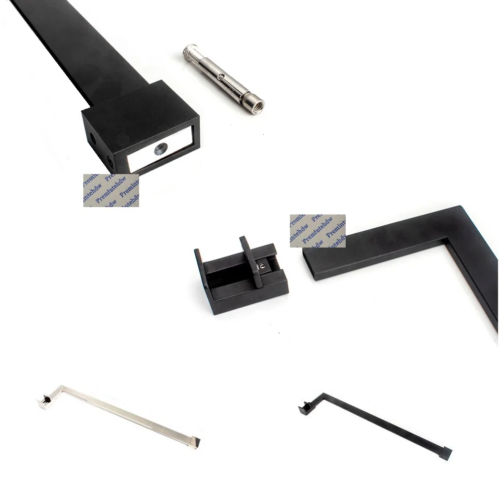 1Piece SUS304 Shiny Polished Matte Black L Shaped Parallel Wall To Glass Fixing Rail Bar For Shower Enclosure