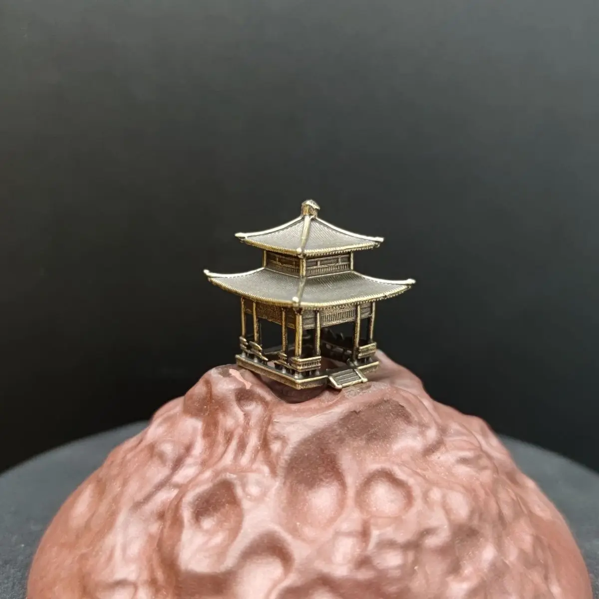 Brass Bonsai Micro Landscape, Rockery Fish Tank, Small Decoration, Chinese Ancient Architecture Model, Study Pavilion