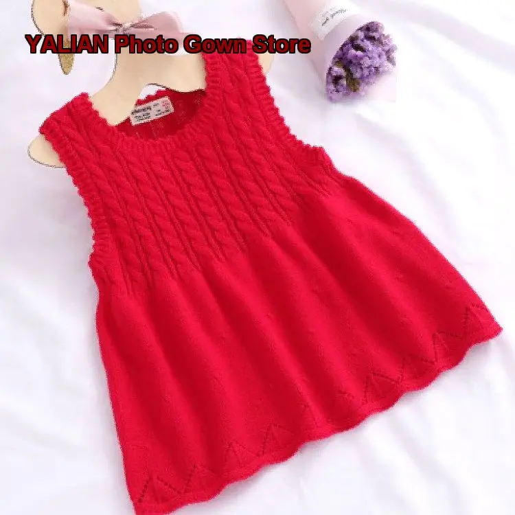 Girls Vest Infant Pure Cotton Round Neck Long Sleeves Ribbed Knit Solid Color Soft Comfortable Dress