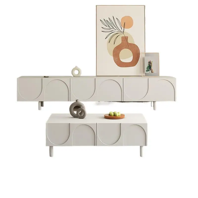 

Solid wood TV cabinet coffee table combination of new cream style small apartment household living room floor type