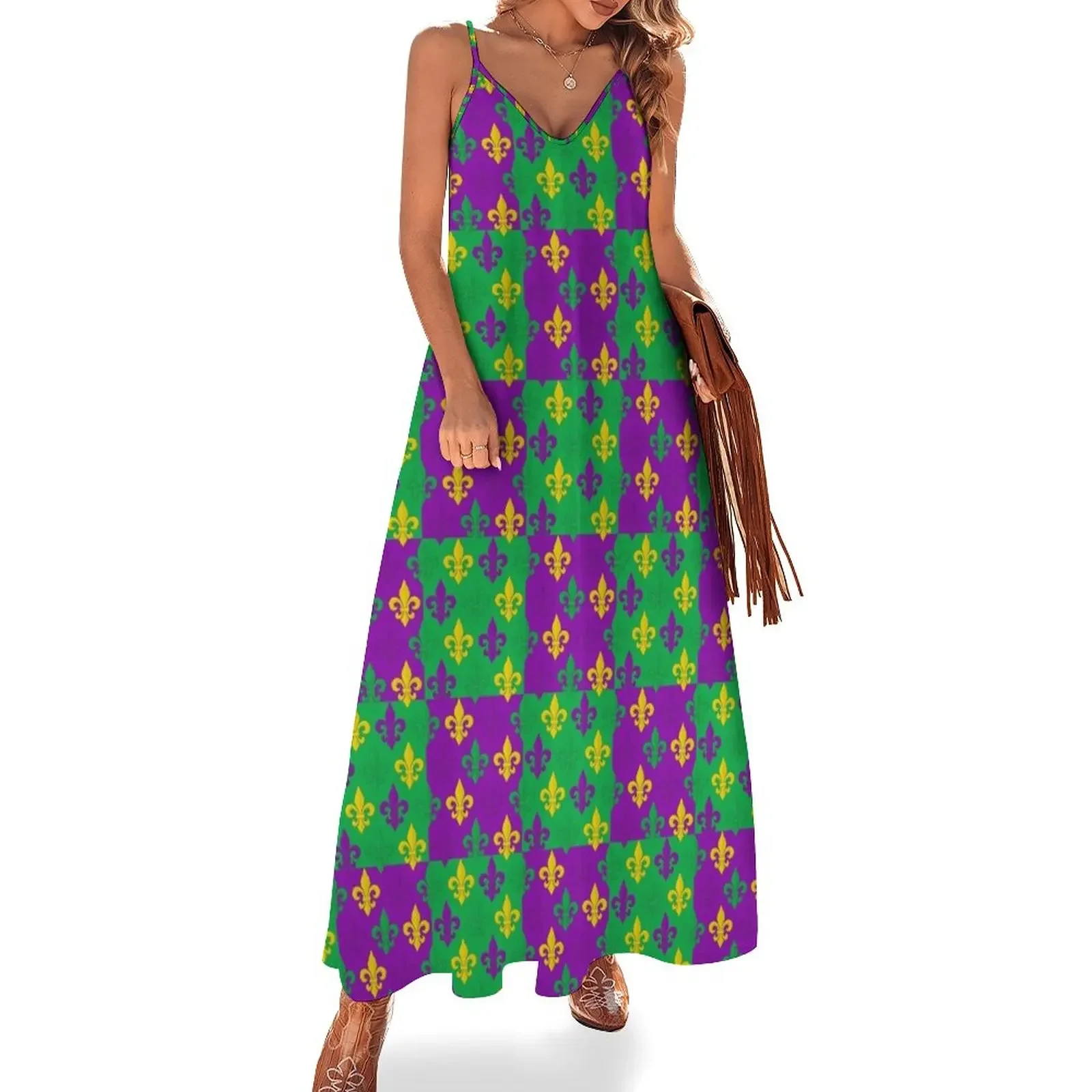 

Mardi Gras Fleur-de-Lis Pattern Sleeveless Dress luxury dress Women's summer dress