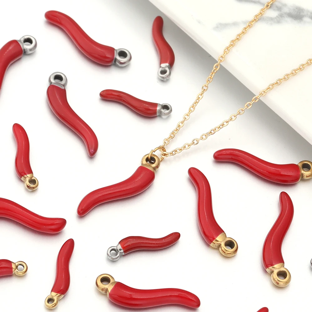 4Pcs/Lot Stainless Steel Pendants Red Pepper Charm Chili Pendants For DIY Handmade Pendant Necklace Jewelry Making Accessories