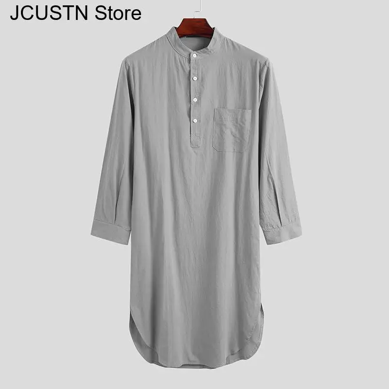 Abito da uomo arabo Indumento in stile nazionale Camicia lunga indiana Camicetta primaverile Abaya Camicia da notte in cotone Tunica araba al ginocchio