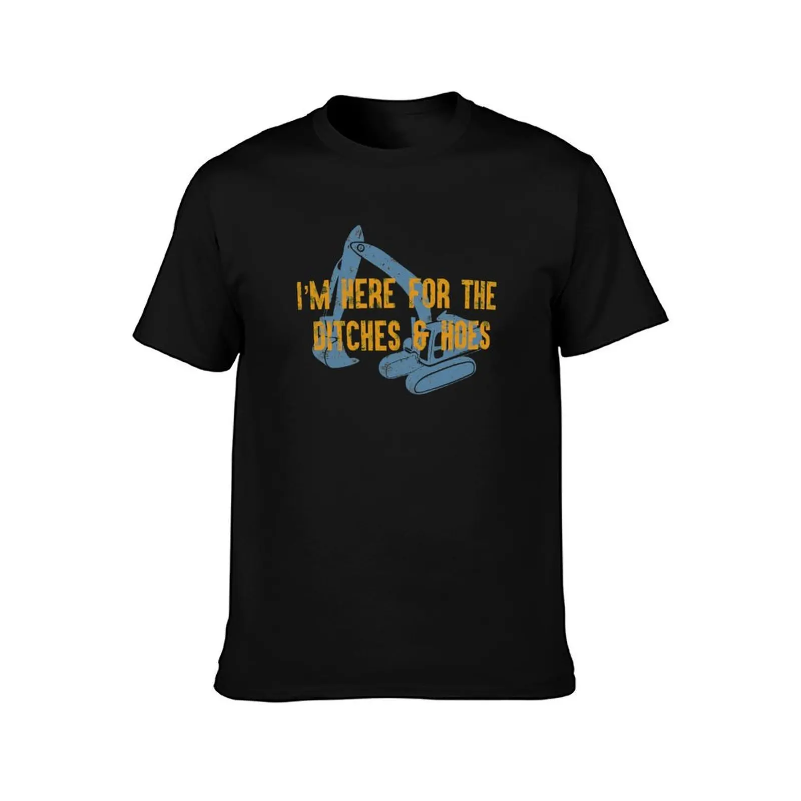 Here For Ditches and Hoes Construction Equipment Funny Backhoe Bulldozer Blue T-Shirt Quick Dry Sports Short Sleeve Tee T-Shirt