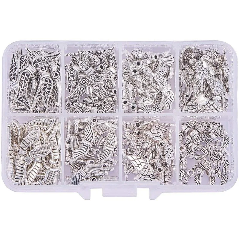 

160 Pcs 8 Styles Silver Alloy Angel Wing Charm Spacer Beads for DIY Handmade Jewelry Making Wedding Christmas
