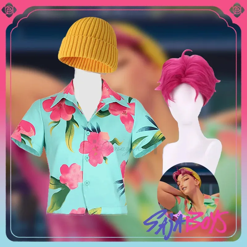 DY20Saja 소년 애비 코스프레 의상 Kpop 악마 헌터 코스프레 의상 가발 30CM 짧은 머리 롤 플레잉 공연 카니발 할로윈