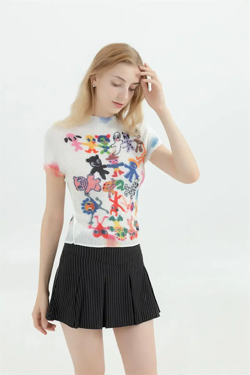 Frauen T-shirt Harajuku Koreanische Y2k Grafik Druck Kurzarm T Top Kleidung Mode Vintage Streetwear Oansatz T-shirts Sommer – Detail 5