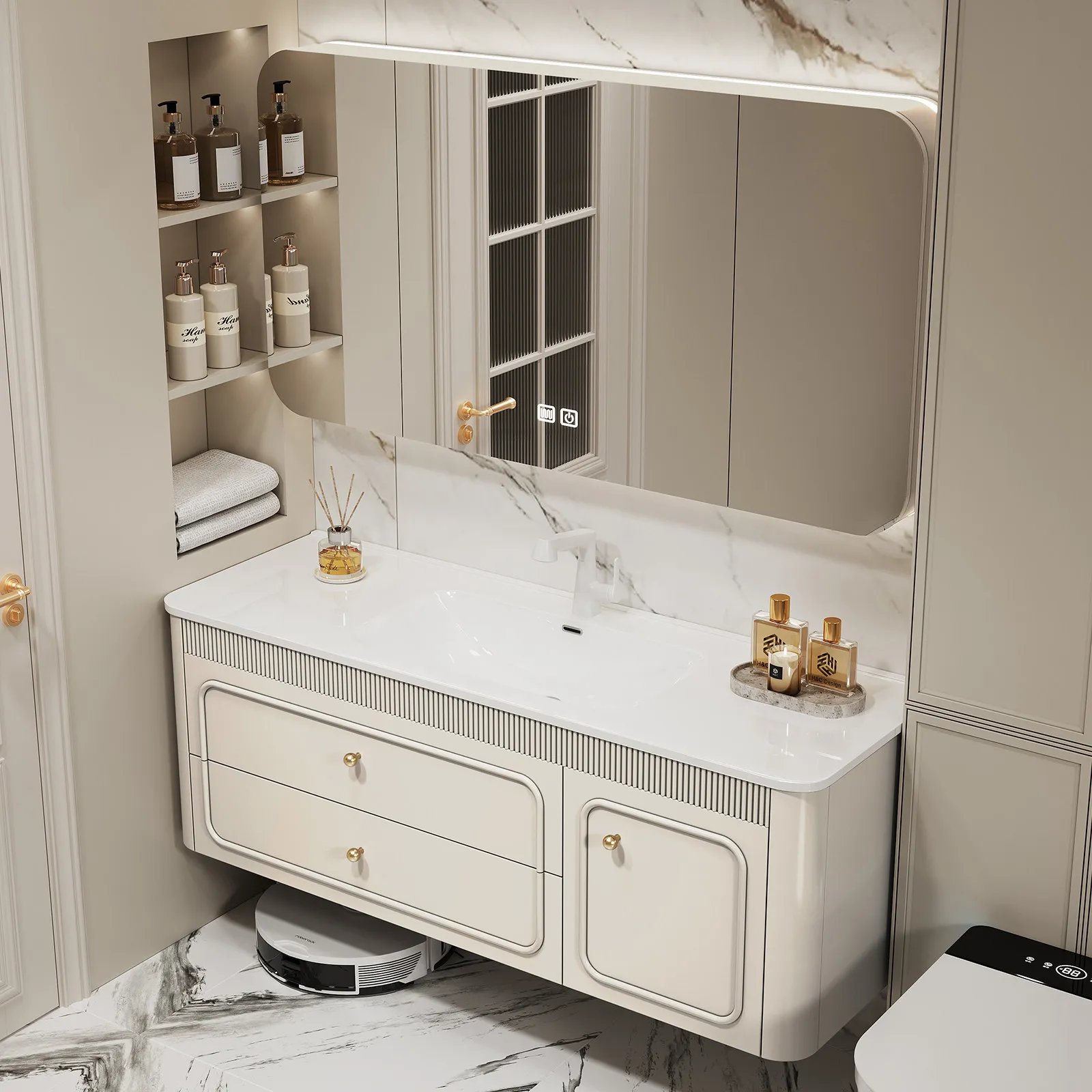 

Керамическая интегрированная тумба-умывальник для ванной комнаты, комбинация из массива дерева и керамики, тумба для умывальника с раковиной.