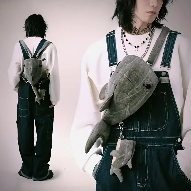 1pc Whale Shark Bag A Unique and Fashionable Design for Both Men and Women Quirky Canvas Crossbody Bag Daily Outfits Gift
