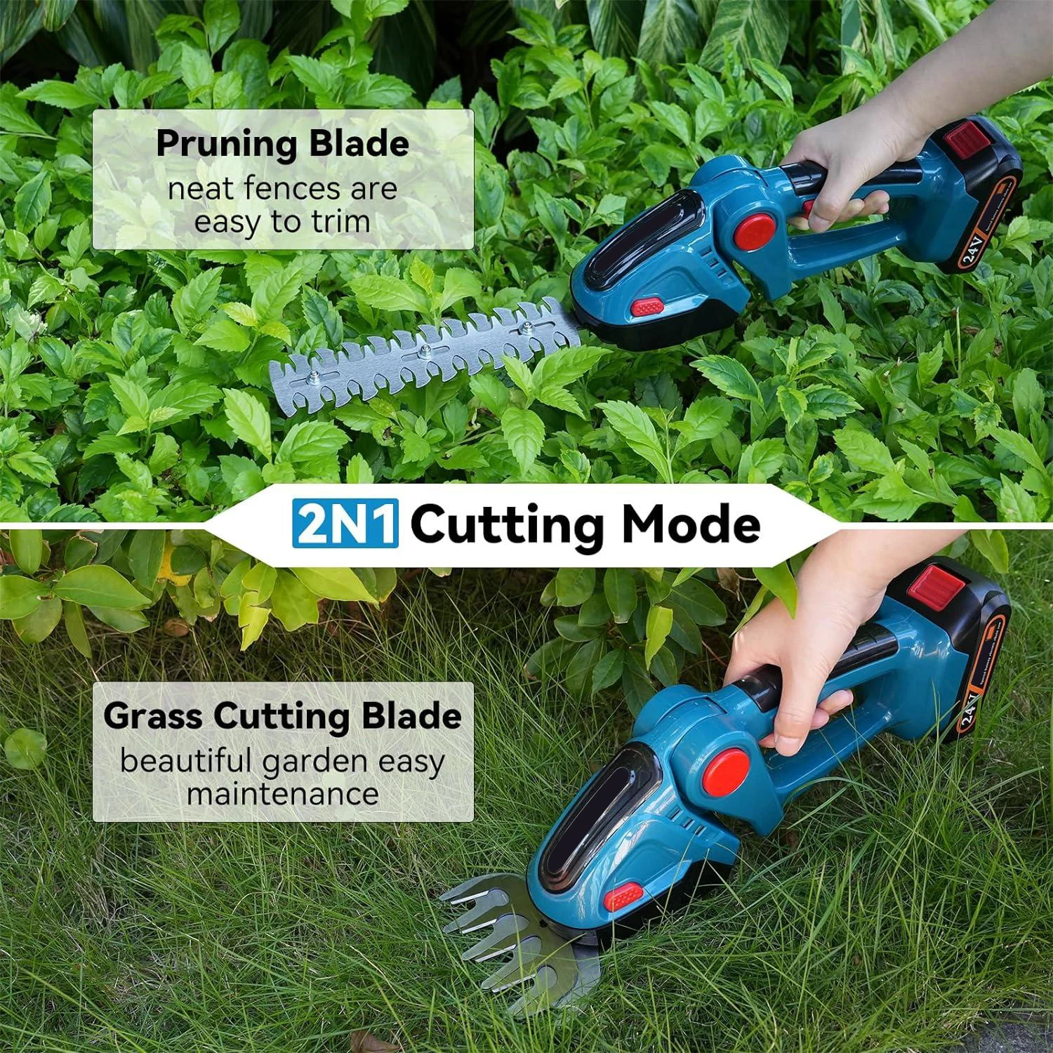 2-in-1 200MM Elektrische Heckenschere Handgeführter Rasenmäher Gartenschere Elektrowerkzeug für Makita 18V Akku – Detail 5