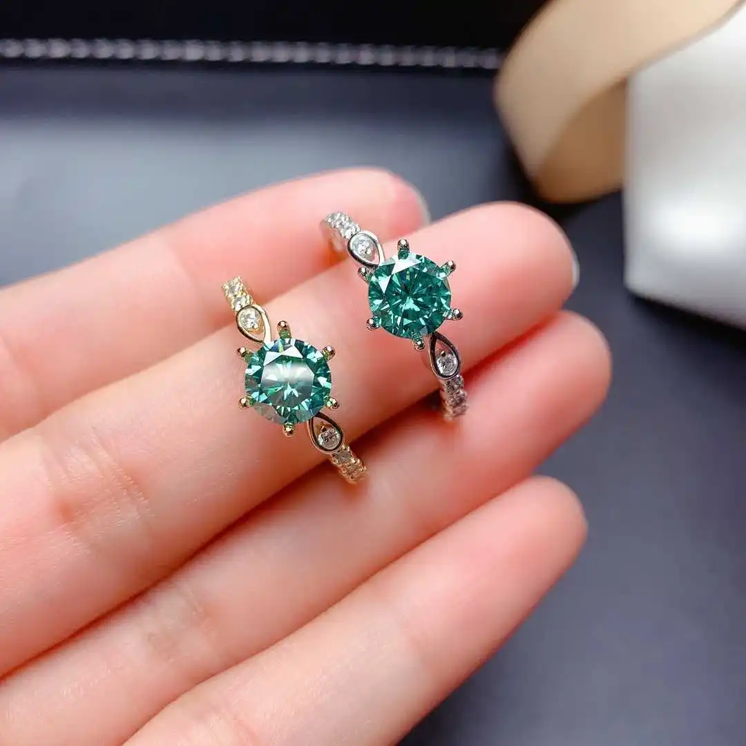 S925 sterling silver ring popular blue-green mozzarella diamond eight hearts and eight arrows high carbon diamond ring