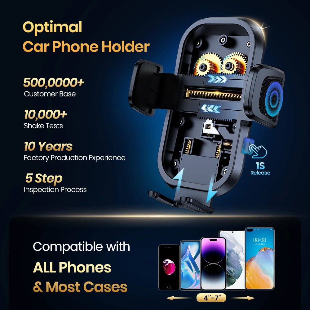 TOPK Car Phone Holder [Wider Clamp & Metal Hook] Car Phone Mount [Thick Cases Friendly] Air Vent Clip Cell Phone Holder for All