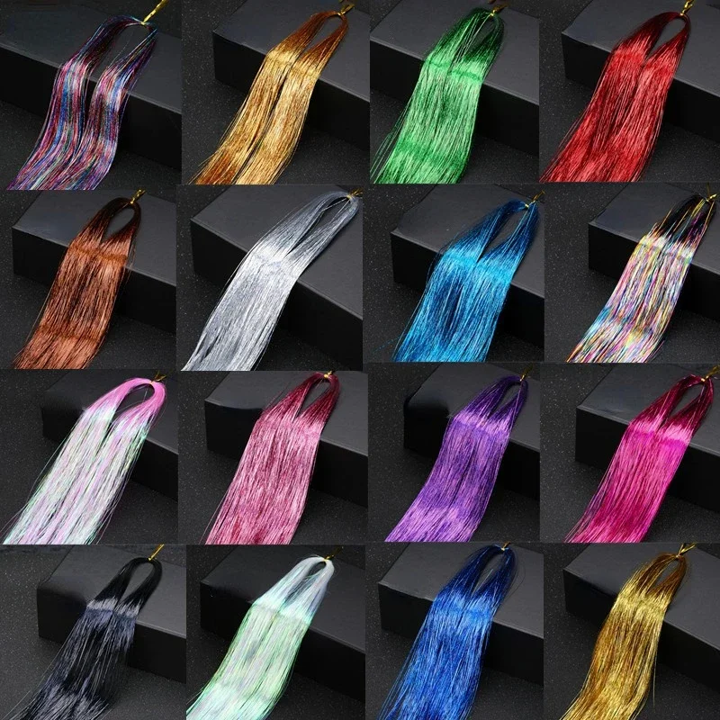 Sparkle Shiny Hair Tinsel Rainbow Strands Dazzles Women Hippie for Braiding Headdress False Hair Extensions Decor Glitter Strips