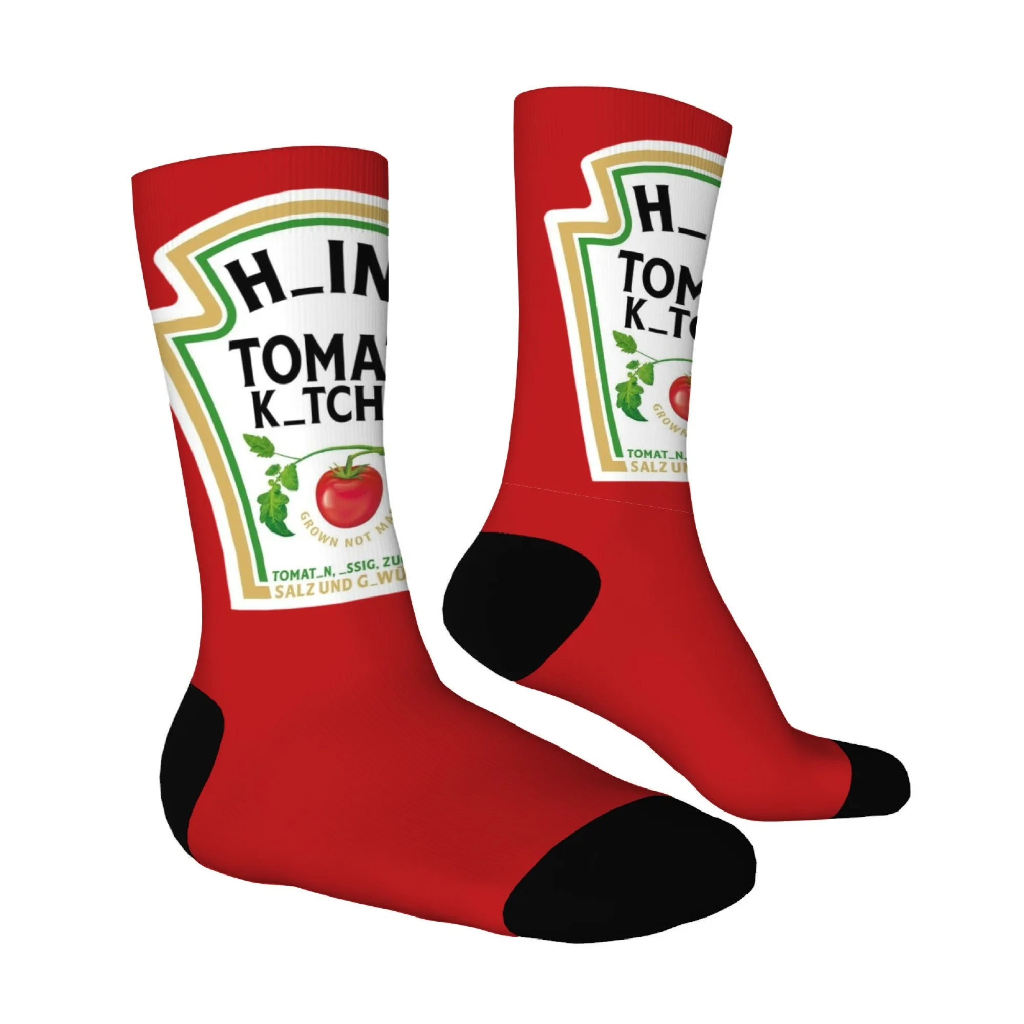 Tomato Pattern Mid-Calf Socks Funny Ketchup Label Print Unisex Socks Printing Process Best Choice for Home Outdoor Sports Gifts view 3