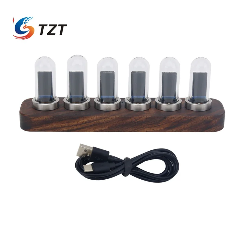 

TZT D'ESIGN IPS RGB LED Music Spectrum Pseudo Glow Tube Rhythm Light Alarm Clock with Black Walnut Base