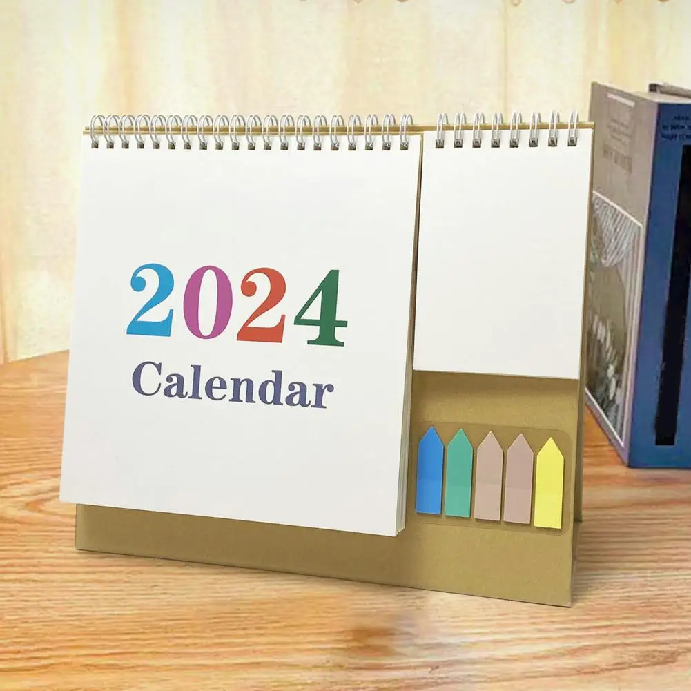 

2024 Desktop Calendar 2024 Desk Calendar with Pocket Notepad Monthly Schedule Planner for Home Office School Twin-wire Binding