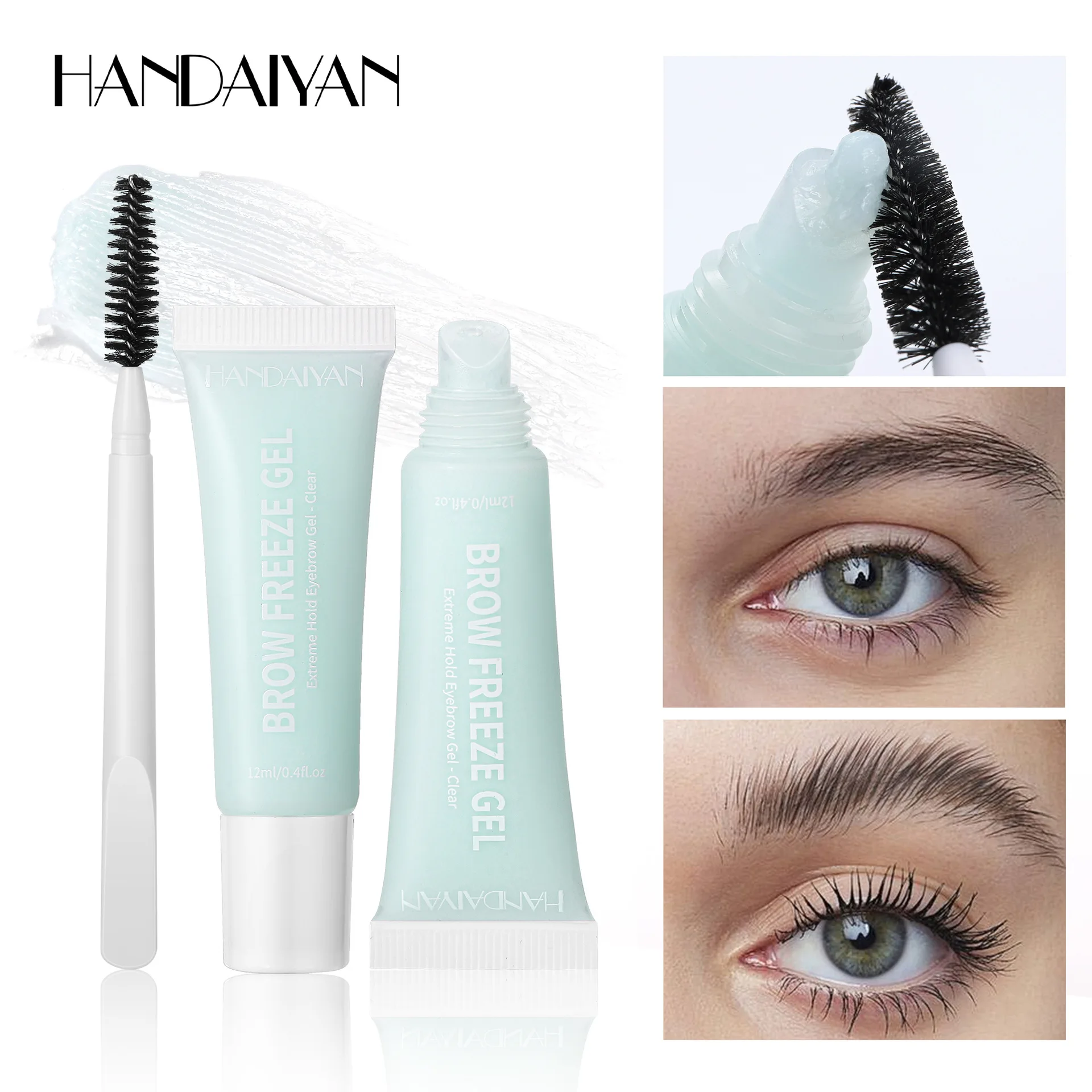 Gel per sopracciglia con pennello, formula impermeabile a tenuta forte, asciugatura rapida e resistente alle sbavature per sopracciglia con piume naturali durante tutto il giorno