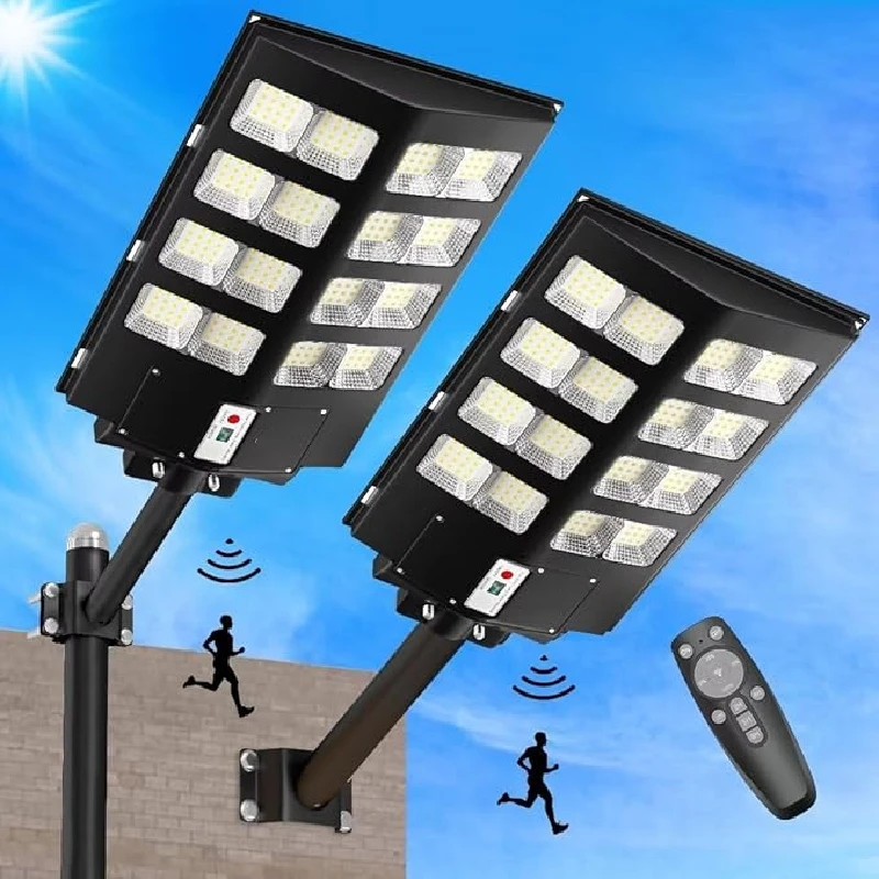 800W Solar Street Light 80000LM 6500K Solar Flood Lights Outdoor Dusk to Dawn 6500K IP67 Waterproof Solar Security Light