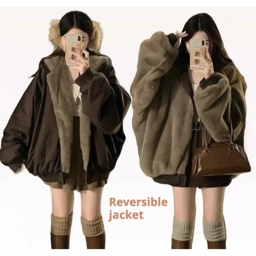 Winter Women Double-sided Cotton Hooded Overcoat Jacket Coats Parkas Female Thick Warm Jackets Windproof Casual Snow Outerwear