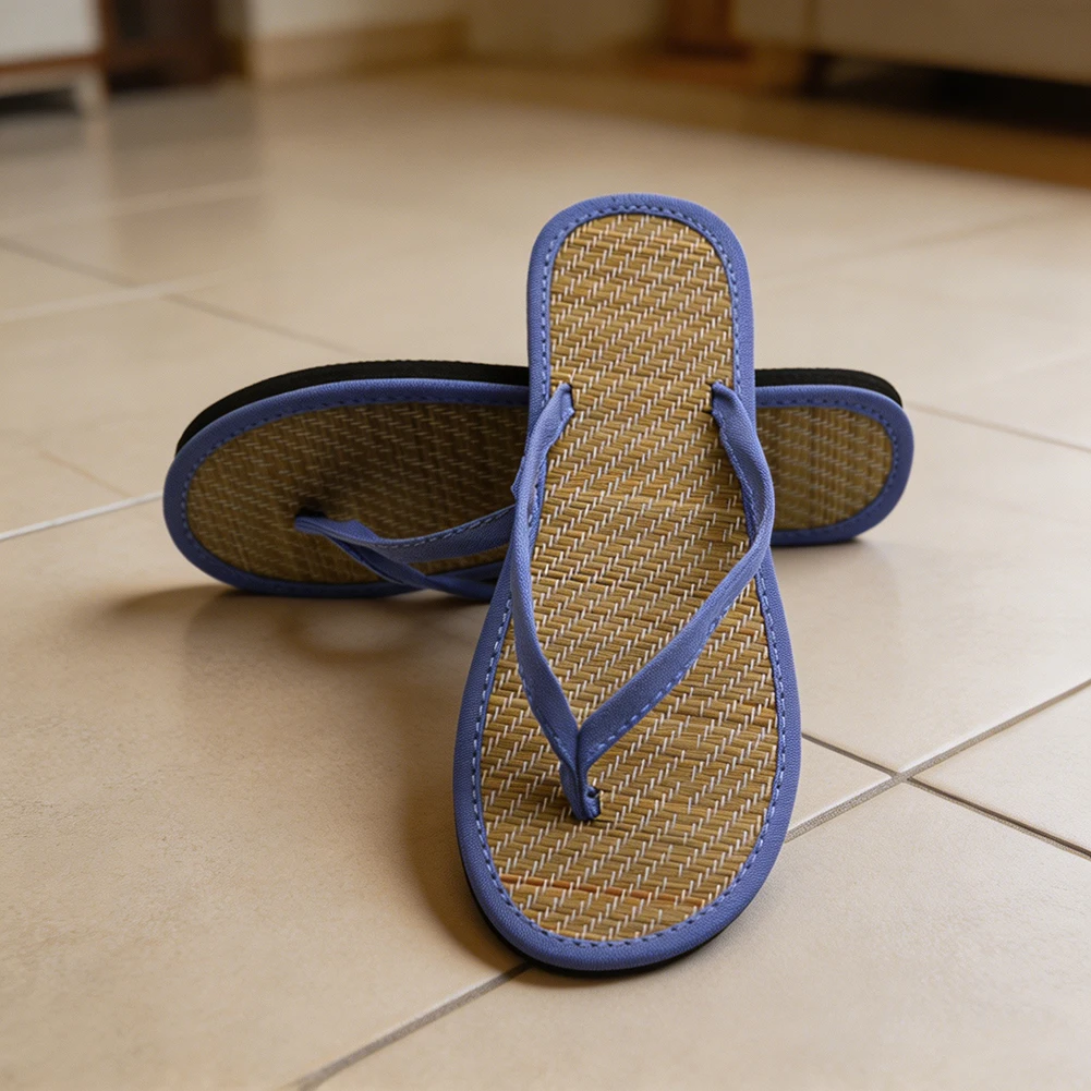 Breathable Summer Sandals,Rattan Sandals For Home/Outdoor Wear,Unisex Summer Flat Bottomed Straw Mat Slippers,For Casual Walk - view 3