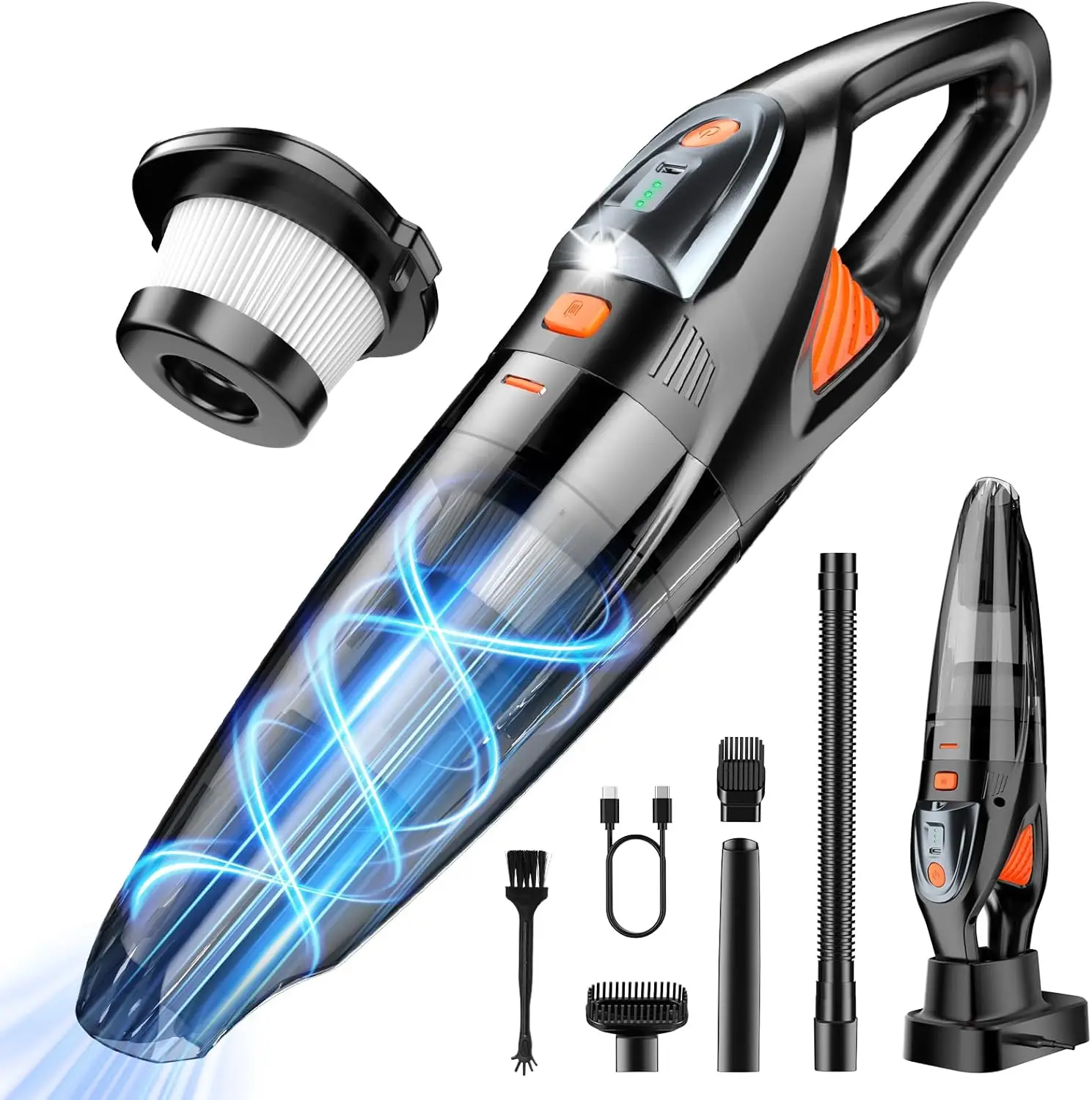 Cordless Handheld Vacuum with 25000PA Suction, 8000mAh Battery, HEPA Filter for Home Car Pet Hair