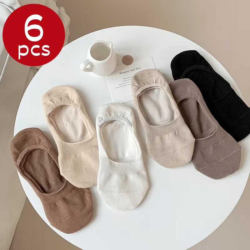 6/3 Pairs of Socks with Random Colors, Solid Color Women's Invisible Boat Socks, Comfortable and Breathable Non-Slip Outdoor Socks for Spring and Summer, Random Color Socks for Outdoor Wear, Fashion Matching, High Heel Invisible Socks, Home Socks