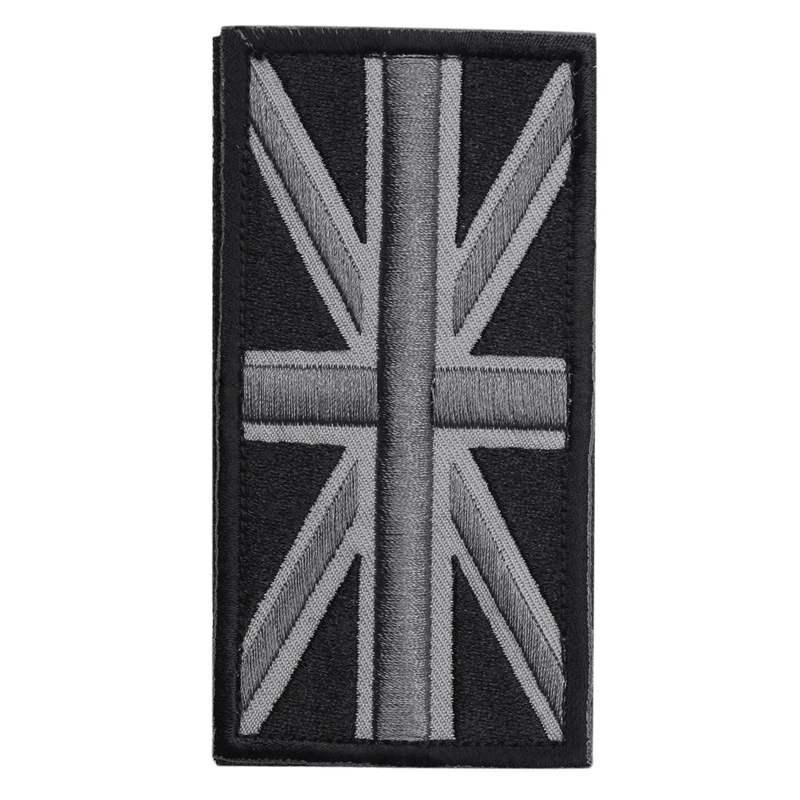 FASHION Union Jack UK Flag Badge Patch Stick Back 10cm x 5cm NEW, (Black/Gray)