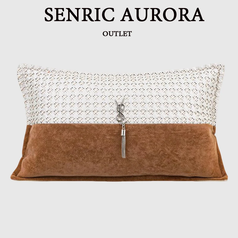 

Orange Brown Luxury Cushion Cover Weaving And Splicing Design Lumbar Pillow Case 30x50cm For Home Hotel Sofa Bed