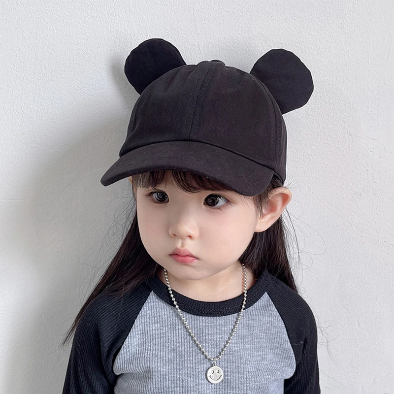 Chapéu de beisebol do bebê cor sólida verão algodão guarda-sol orelhas de urso pico língua de pato boné meninos meninas da criança crianças casual chapéu ao ar livre