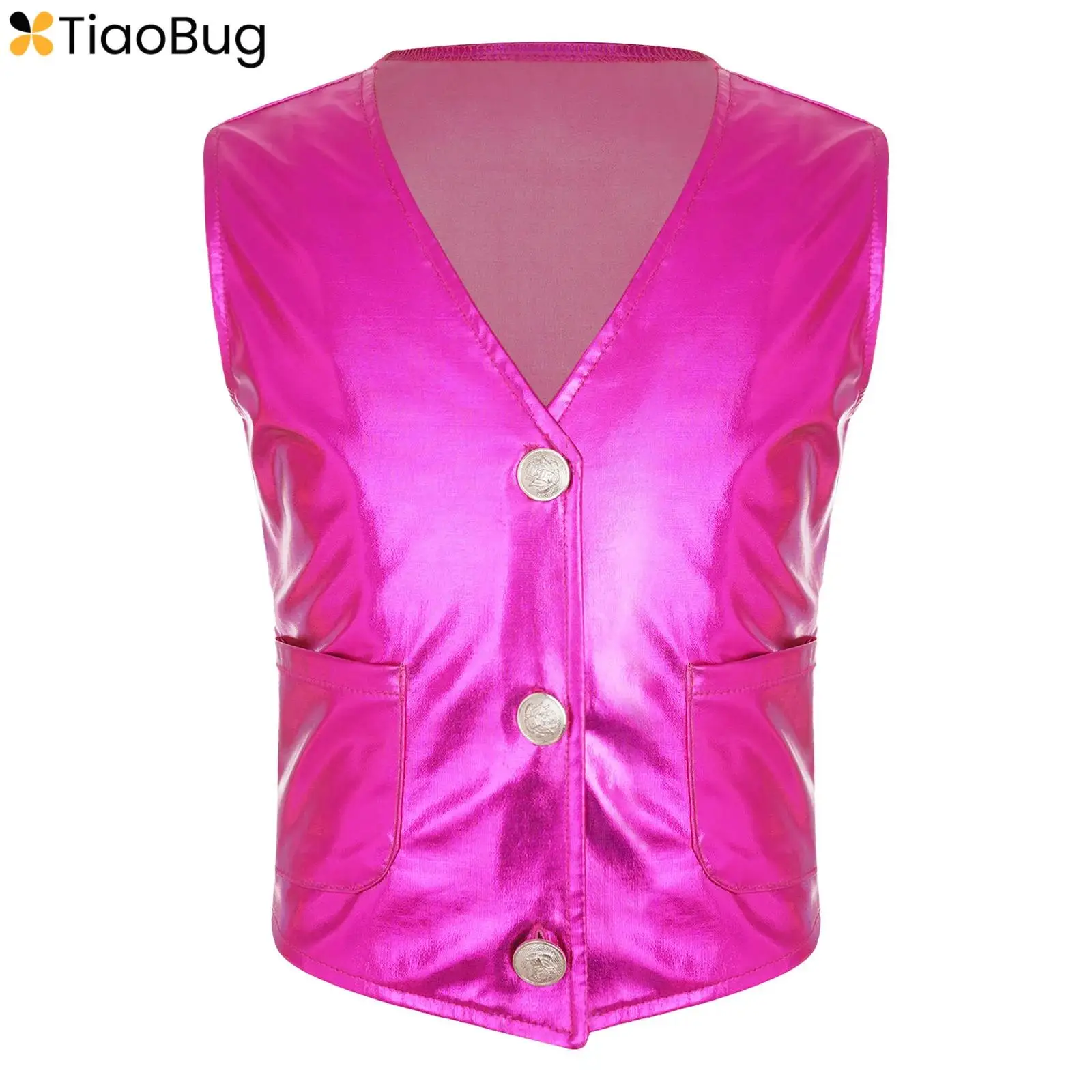 

Kids Girls Boys Cowboy 70s 80s Hippie Disco Costume Halloween Fancy Dress Up Metallic Movie Character Jacket Vest Waistcoat Top