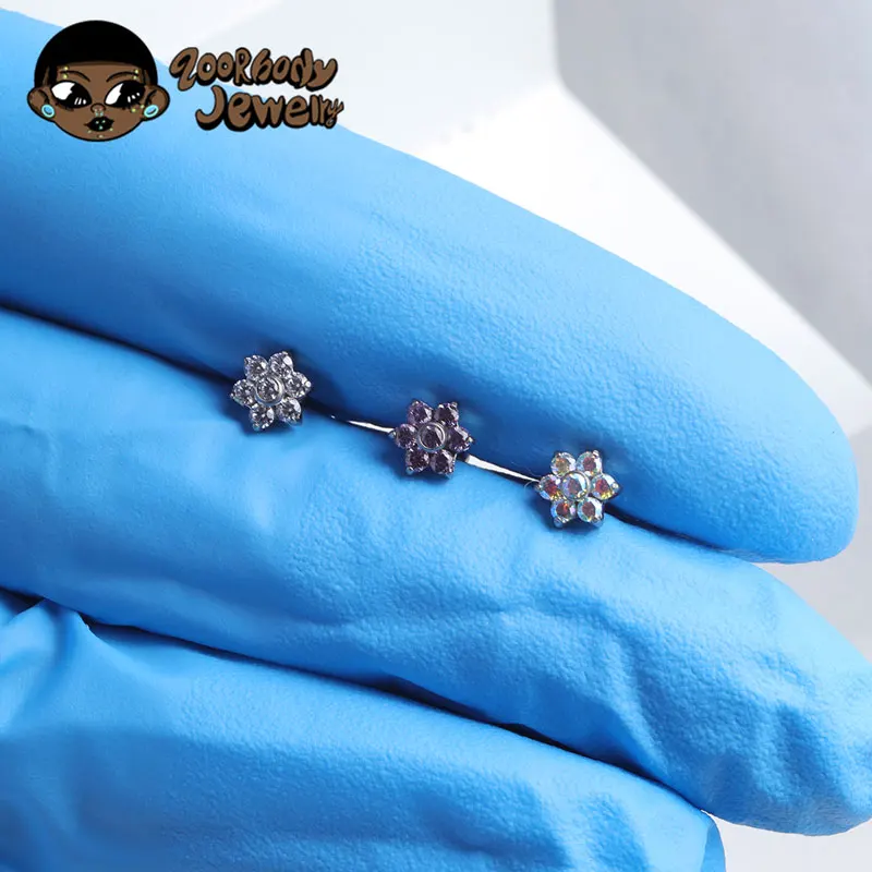 ASTM F136 Titanium Flower Piercing 16G 18G Internal Thread Labret Tragus Helix Conch Piercing Lip Nose Body Piercing Jewelry