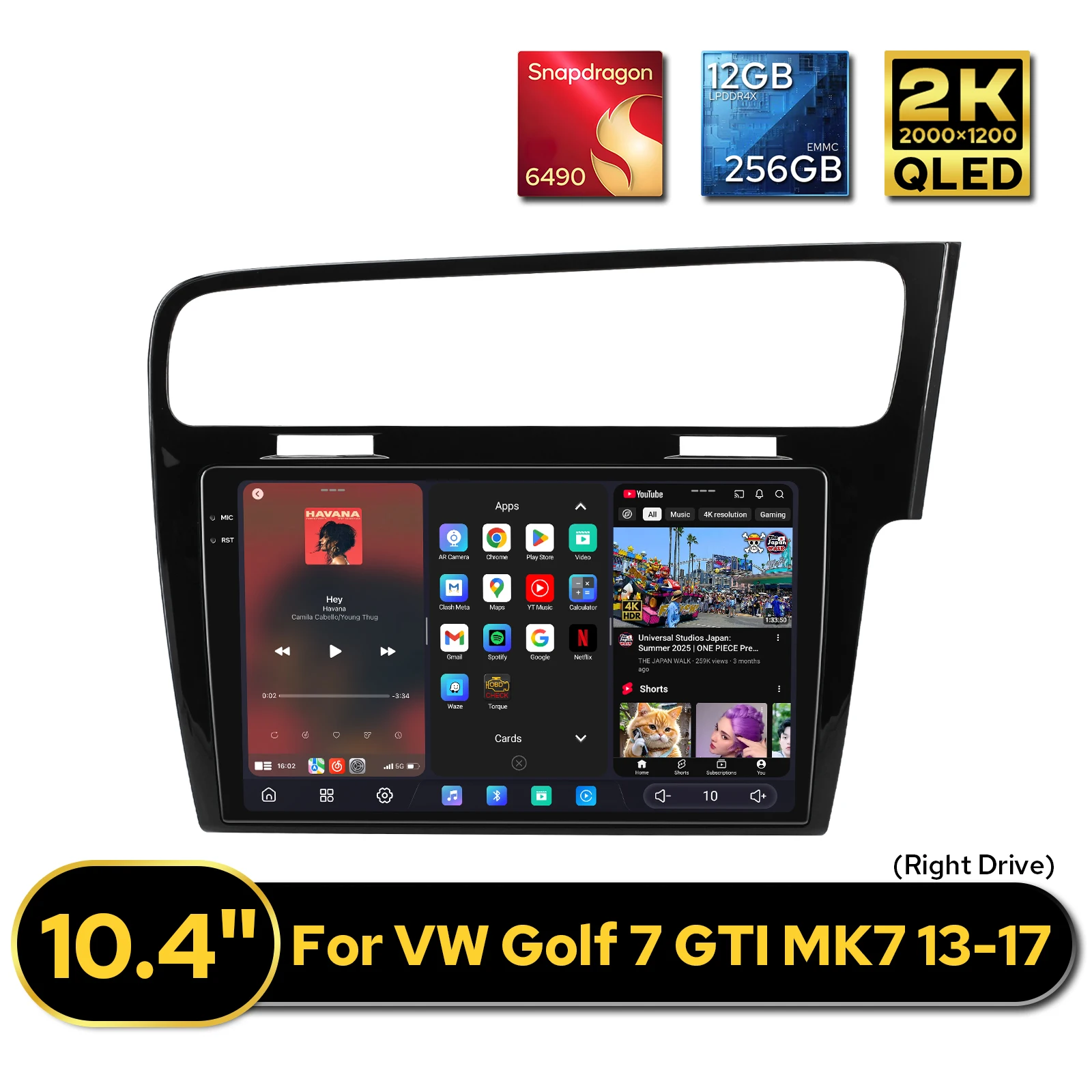 12GB+256GB Android Stereo Car DVD Player for Volkswagen VW Golf 7 MK7 2013-2017 2K QLED Display CarPlay Intelligent GPS Car Navi