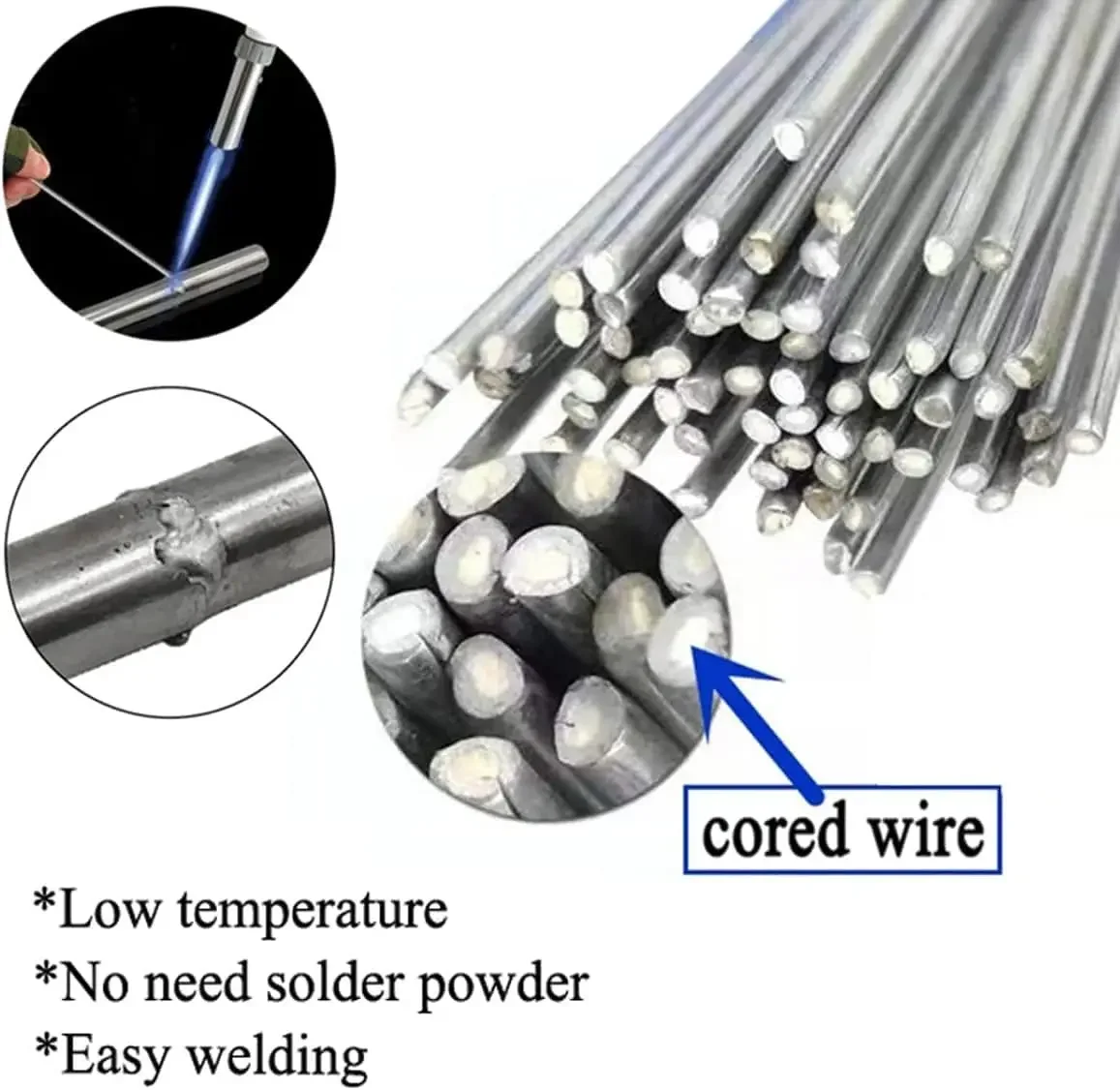 Universal Silver Welding Rods Low Temperature Easy Melt Copper Iron Aluminum Solder Rod Cored Wire Brazing Weld Bars Repair Hole