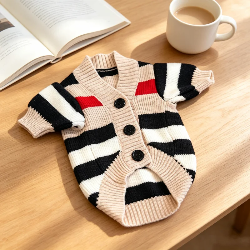 Kleine Hundekleidung für Mädchen Gestreifter Hundepullover Herbst Winter Haustier-Strickjacke Hunde-Strickmantel Chihuahua Bichon Hunde-Warme Jacken