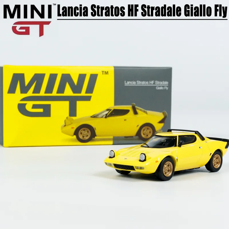 MINIGT 1/64 Lancia Stratos HF Stradale Giallo Fly Legering Speelgoed Motorvoertuig Diecast Metaal Model Geschenken