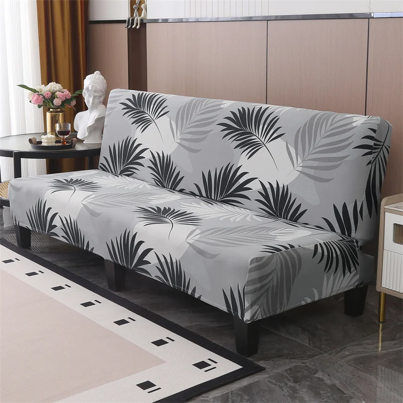 1pc Elastic sofa bed cover,Modern Gray Black Palm Leaf Print Couch Slipcover for Living Room