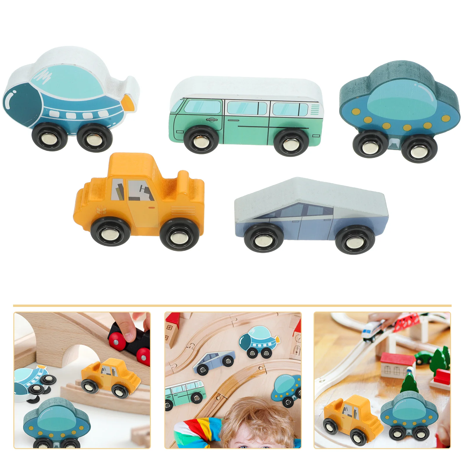

5 Pcs Wooden Train Toy Bright Color Kids Educational Plaything Toddler Developmental Non Remote Control Car