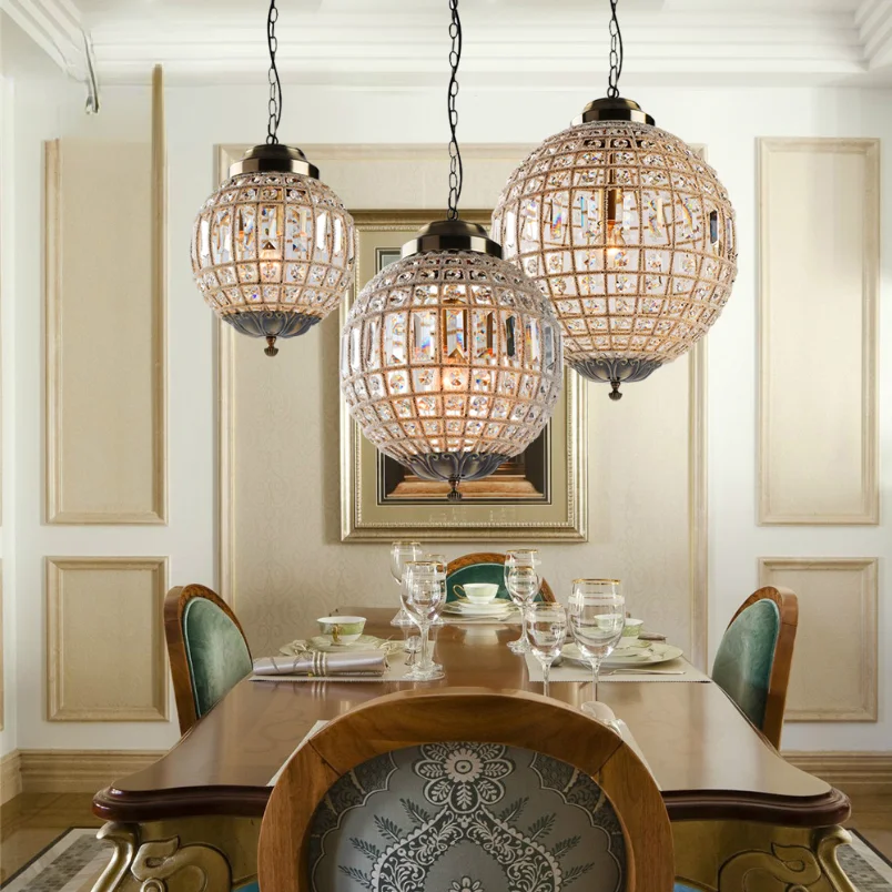 Vintage Crystal Globe Chandelier E27 for Living Room Bedroom Bathroom Hotel Royal Empire Mid Century Hanging Country Lights