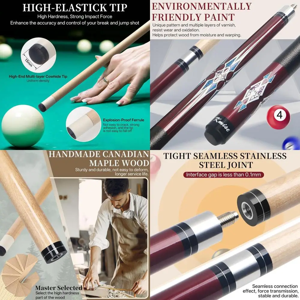 

Набор бильярдных киев 58 Pool Cue Stick Set - 18-21 унция, профессиональные кии из канадского клена для взрослых, различные цвета, идеально подходят для дома или бара.