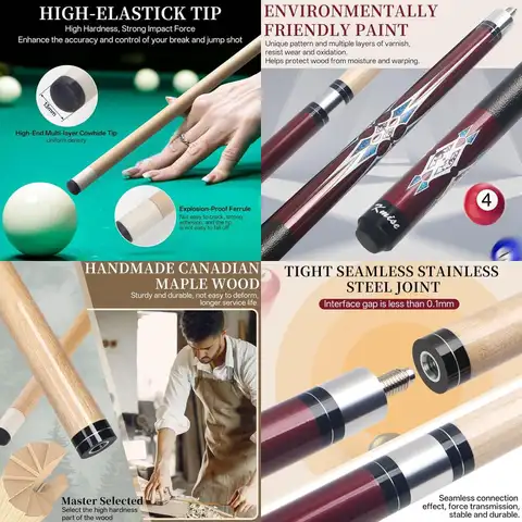 58 Pool Cue Stick Set - 18-21Oz Canadian Maple Professional Billiard Cues for Adults, Multiple Colors, Ideal for Home or Bar Poo