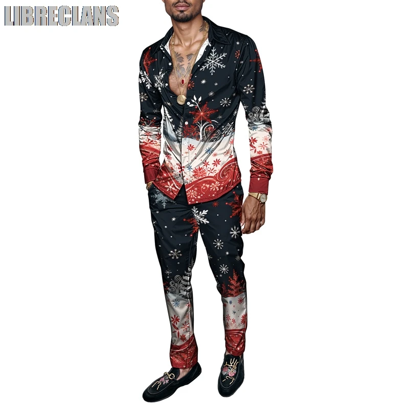 

Christmas 3D Print Autumn And Winter Men Clothing Shirt Set Fashion Gingerbread Man 2 Piece Men's Snowman Party Long Sleeve Sets