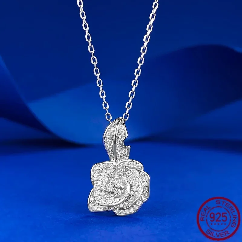 

New S925 Silver Camellia Necklace, Female Rose, Chinese Style, Clawbone Pendant, Versatile Jewelry Ring, marry Jewelry