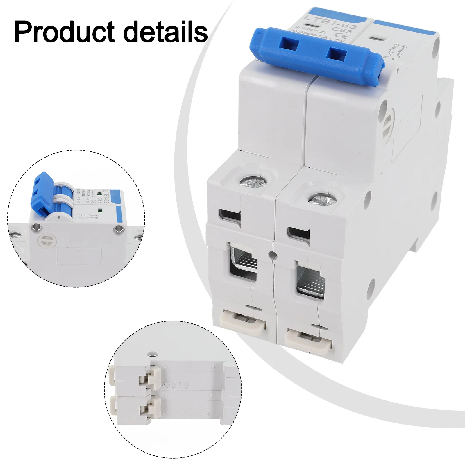63A DC Miniature Circuit Breaker 2 Pole 1000V DC for Solar PV with Flame Retardant Housing and Easy DIN Rail Fit