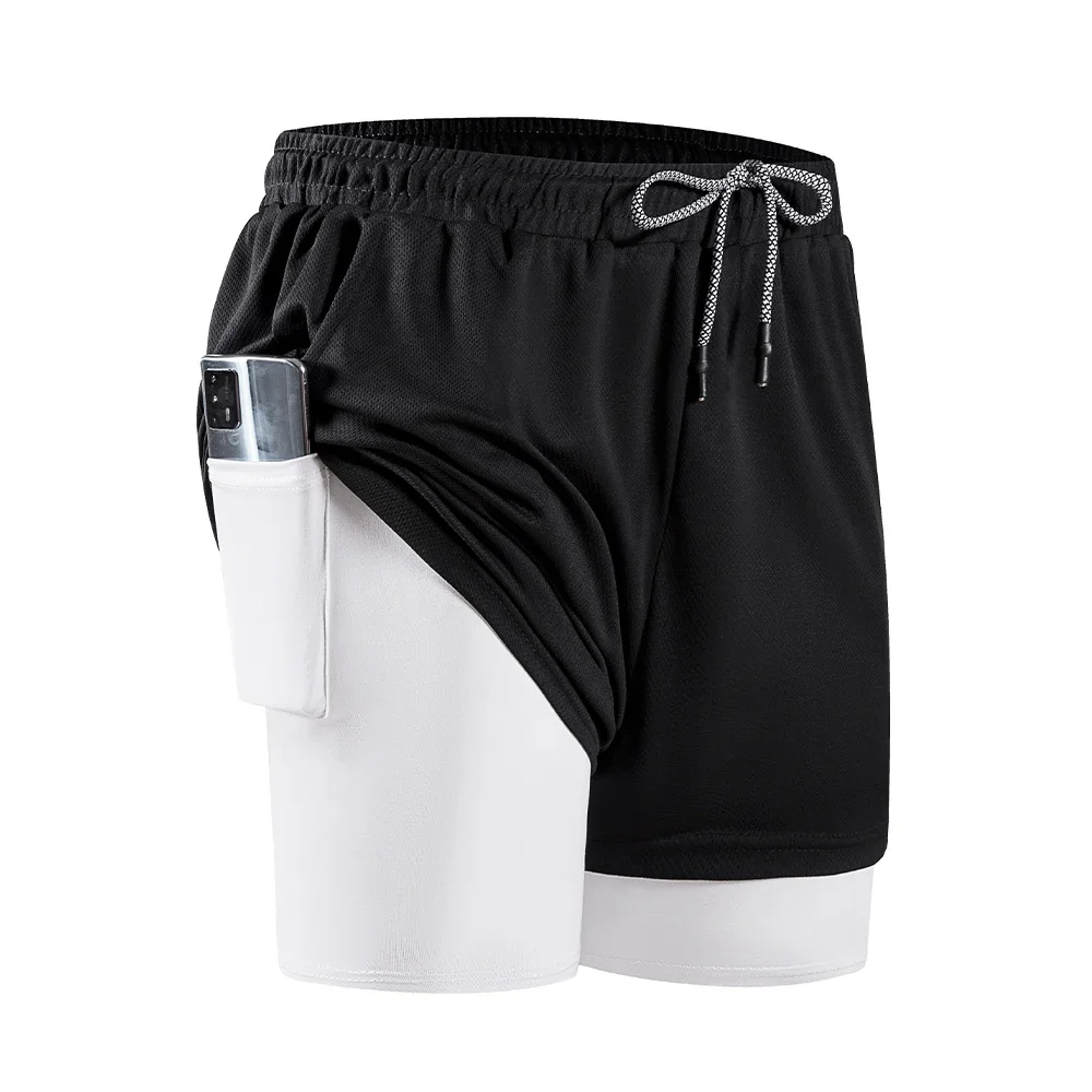 الرجال ضغط رياضة الجري السراويل الرياضية 2 في 1 سريعة الجافة تجريب التدريب رياضة اللياقة البدنية الركض سراويل قصيرة الصيف الرجال السراويل