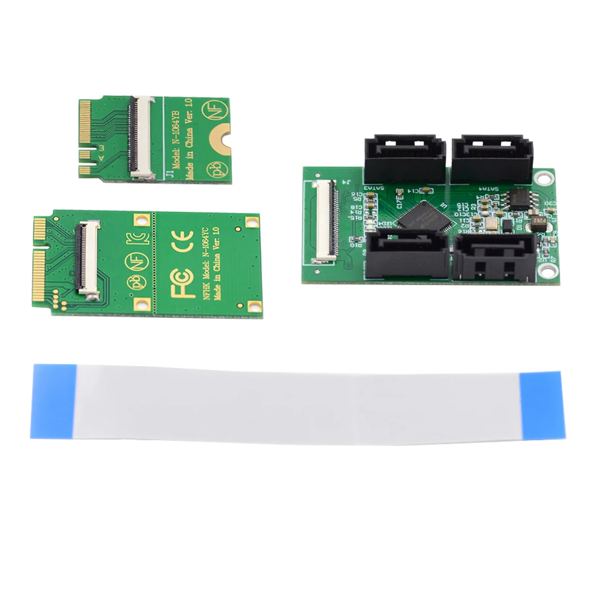 Cablecc NGFF A+E Key & Mini PCI-E PCI Express to SATA 3.0 Four Ports Adapter Cable Hard Drive Extension Card for SSD