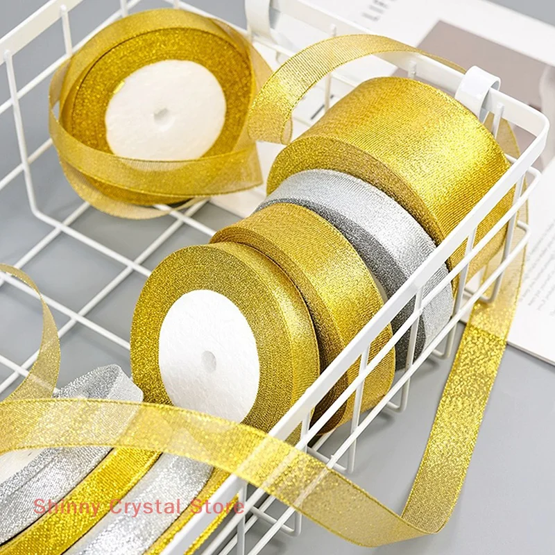 

Handmade Gold And Silver Ribbon Wedding Gift Wrap DIY Webbing Card Gift Wrap Cake Box Wrapping Ribbon