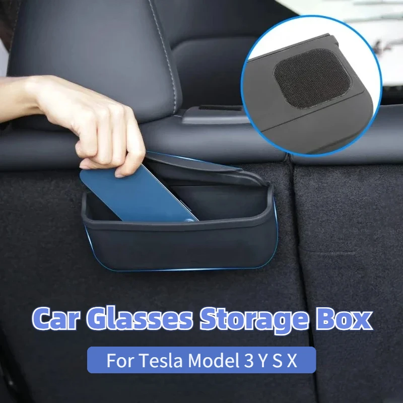 Car Glasses Storage Box for Tesla Model 3 Y S X TPE Paste Storage Box Seat Crevice Glasses Case Card Organizer Box Accessories